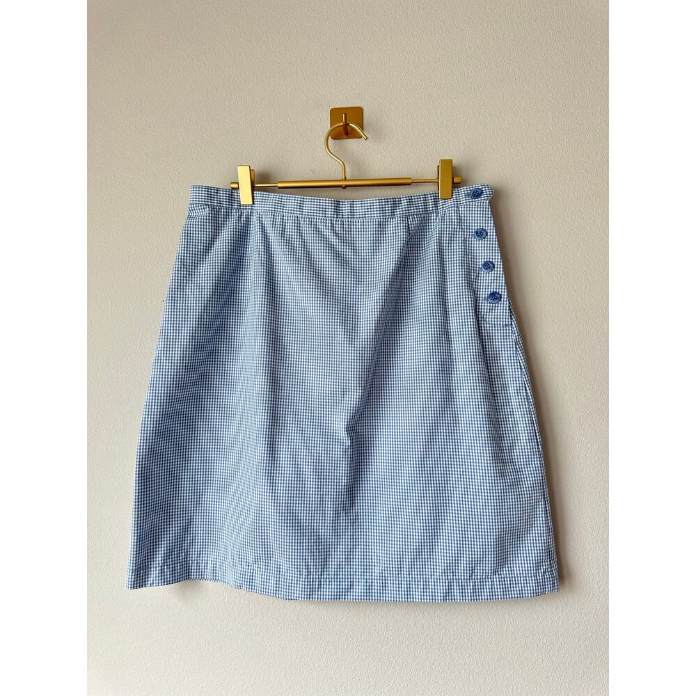 Vintage 90s Christopher Banks Blue Gingham Button Wrap Skirt Cotton Size 12